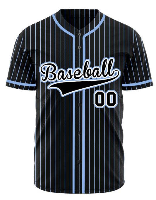 Black and Light Blue Striped Custom Baseball Jersey