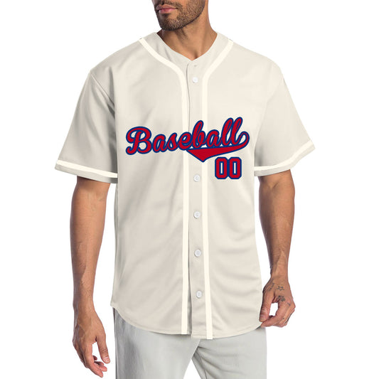 Custom Baseball Jersey with Cream Base featuring Solid Red Lettering