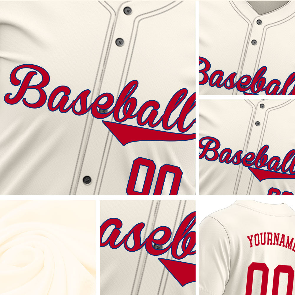 Custom Baseball Jersey with Cream Base featuring Solid Red Lettering