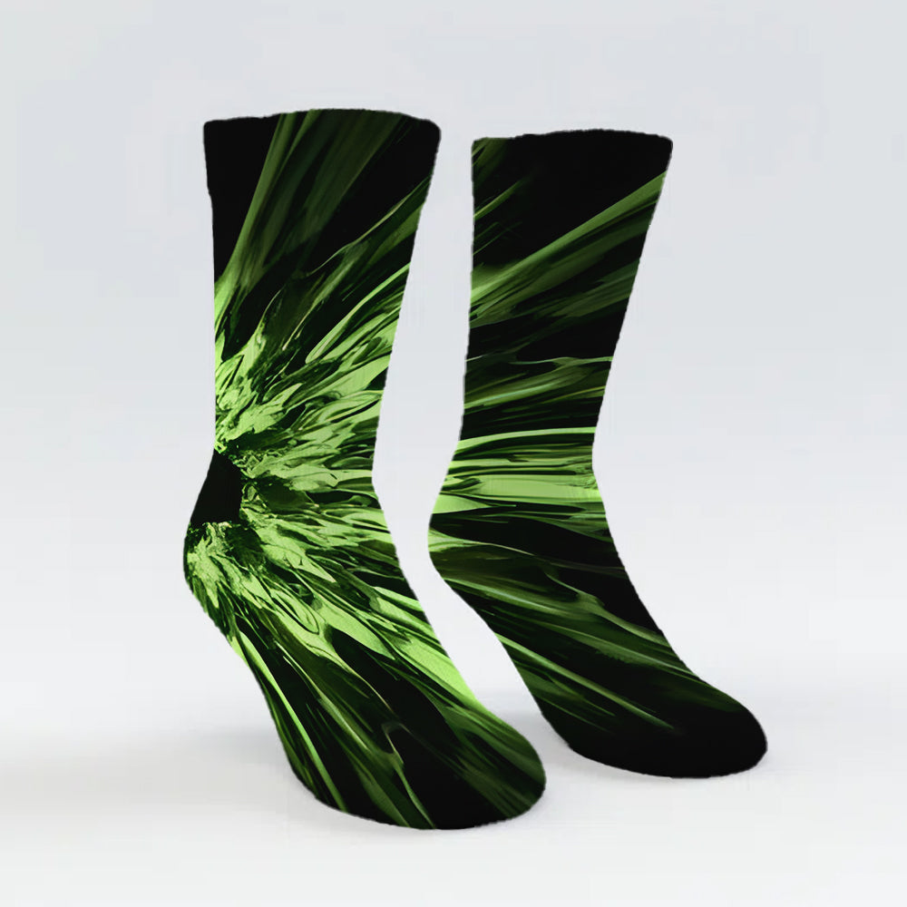 Custom Black & Green Energy Burst Baseball Socks