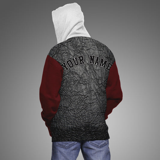 Textured Black & Red Custom Baseball Hoodie