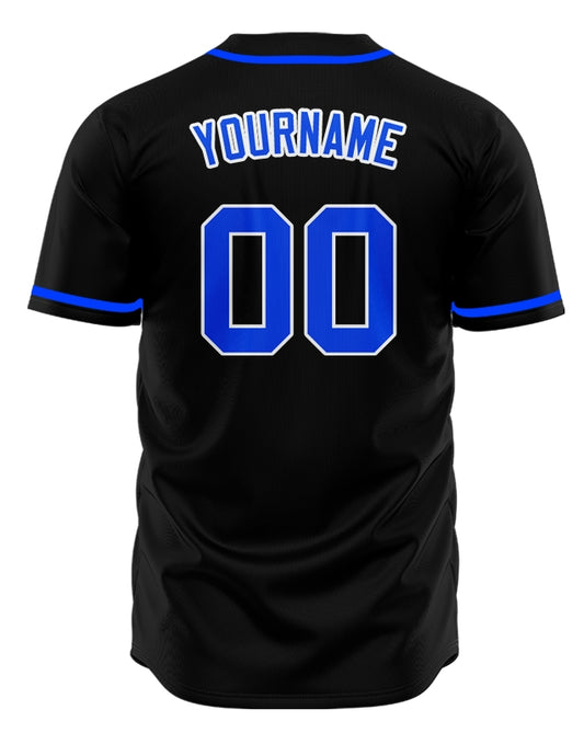 Custom Black And Blue Baseball Jersey