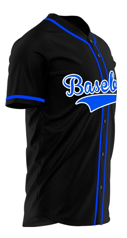 Custom Black And Blue Baseball Jersey