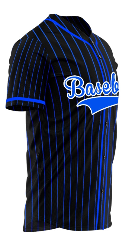 Custom Black And Blue Lines Baseball Jersey