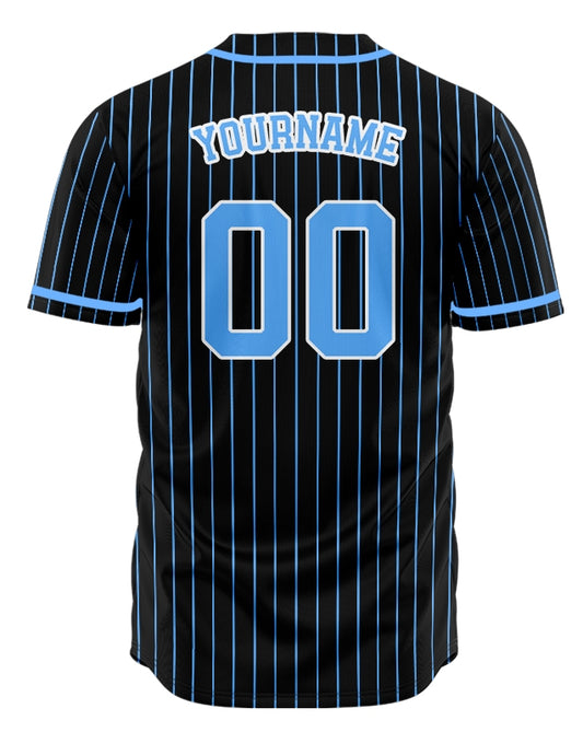 Custom Black And Blue Vertical Lines Baseball Jersey