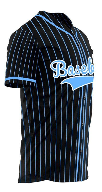 Custom Black And Blue Vertical Lines Baseball Jersey