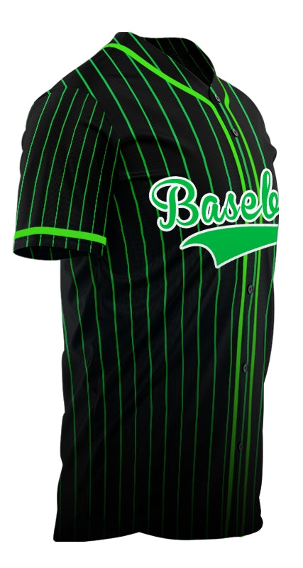 Custom Black And Green Vertical Lines Baseball Jersey