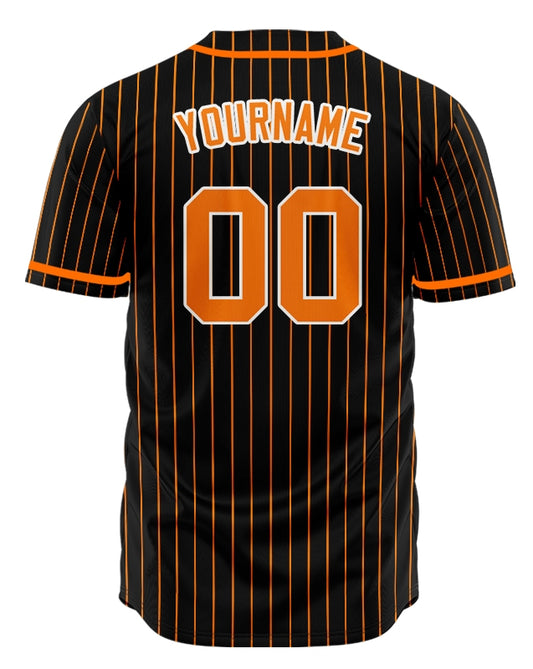 Custom Black And Orange Vertical Lines Baseball Jersey