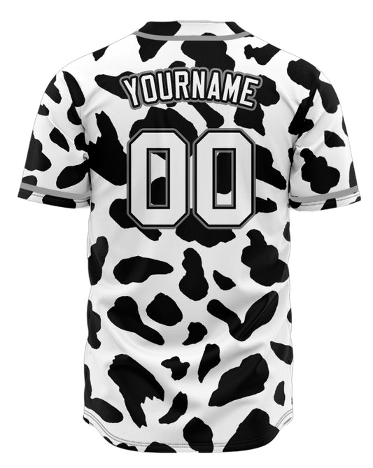 Custom Black And White Cow Baseball Jersey