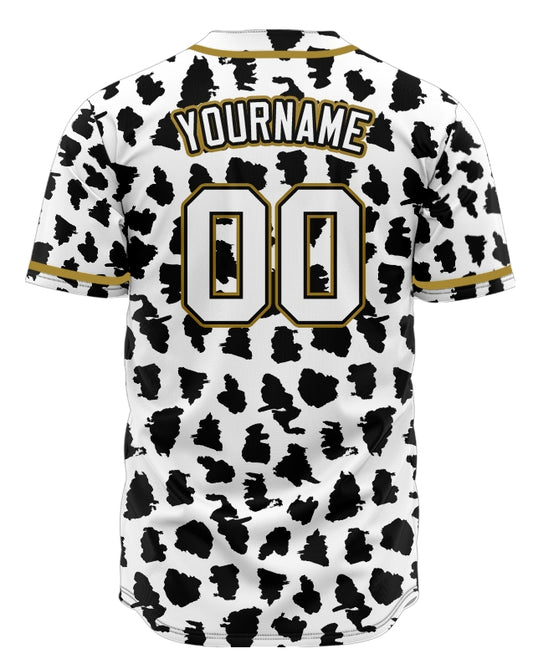 Custom Black And White Leopard Gold Edge Baseball Jersey