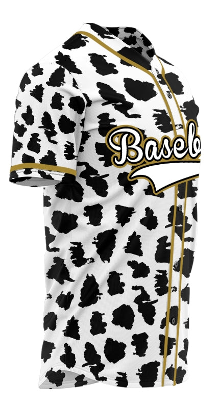 Custom Black And White Leopard Gold Edge Baseball Jersey