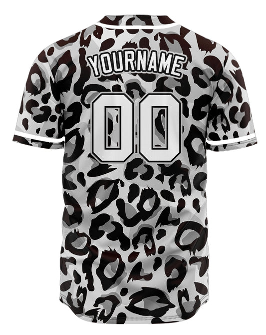 Custom Black And White Leopard Print Baseball Jersey