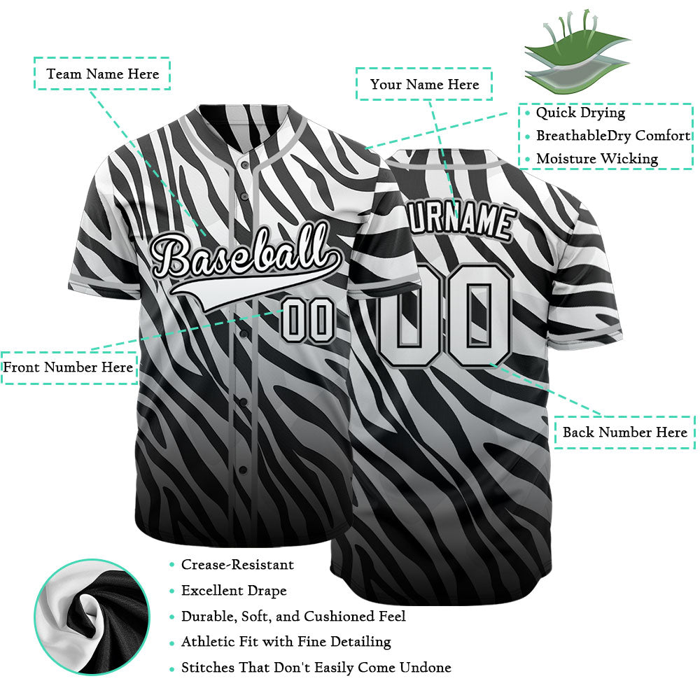 Custom Black And White Zebra Baseball Jersey