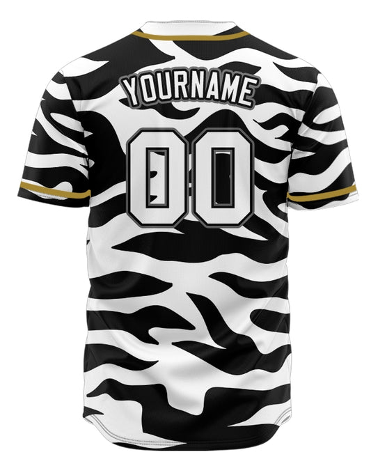 Custom Black And White Zebra Gold Baseball Jersey