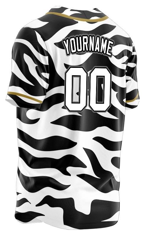 Custom Black And White Zebra Gold Baseball Jersey