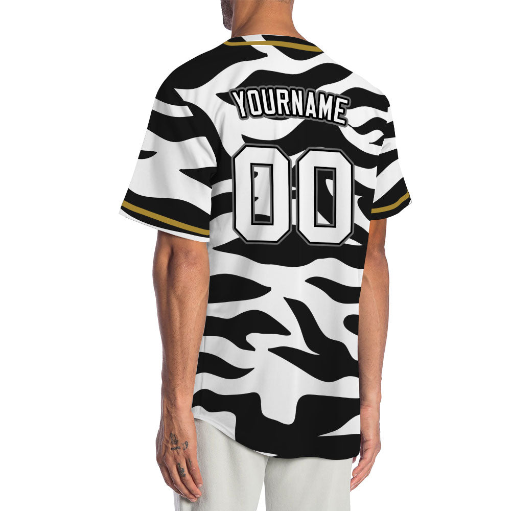 Custom Black And White Zebra Gold Baseball Jersey