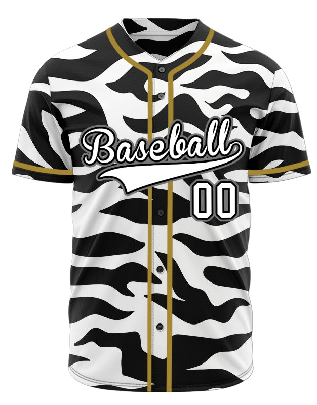 Custom Black And White Zebra Gold Baseball Jersey