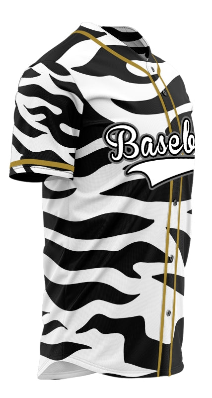 Custom Black And White Zebra Gold Baseball Jersey
