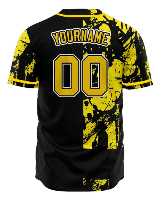 Custom Black And Yellow Ink Baseball Jersey