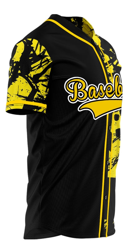 Custom Black And Yellow Ink Baseball Jersey