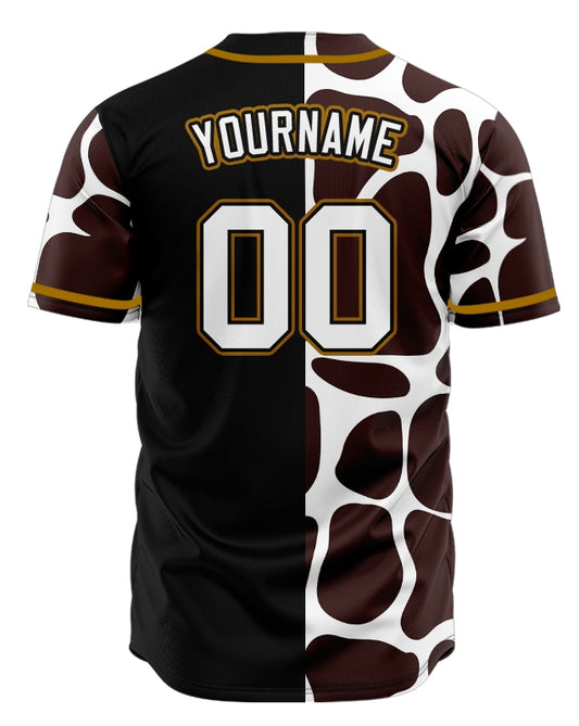 Custom Black Brown And White Leopard Baseball Jersey
