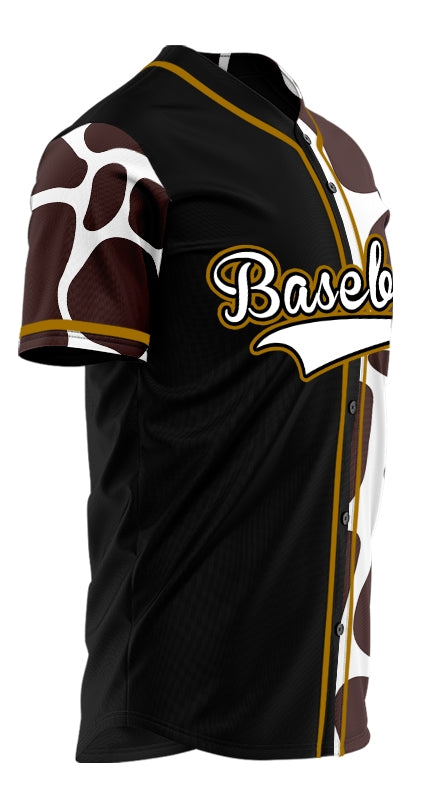 Custom Black Brown And White Leopard Baseball Jersey