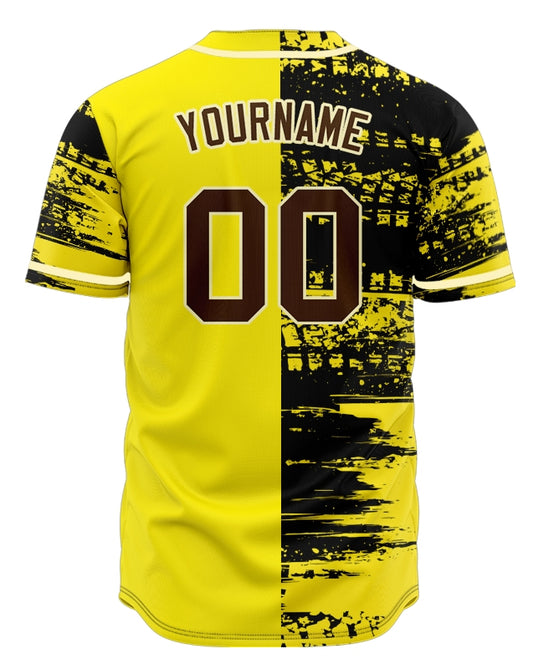 Custom Black Ink And Yellow Baseball Jersey