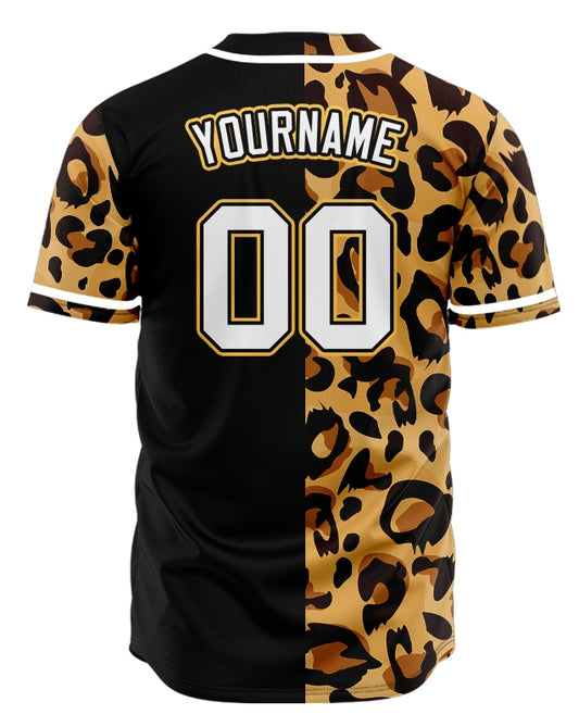Custom Black Leopard Yellow Edge Baseball Jersey