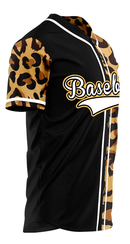 Custom Black Leopard Yellow Edge Baseball Jersey