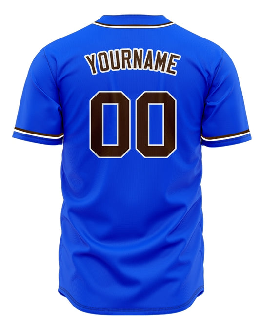 Custom Blue And Brown Baseball Jersey