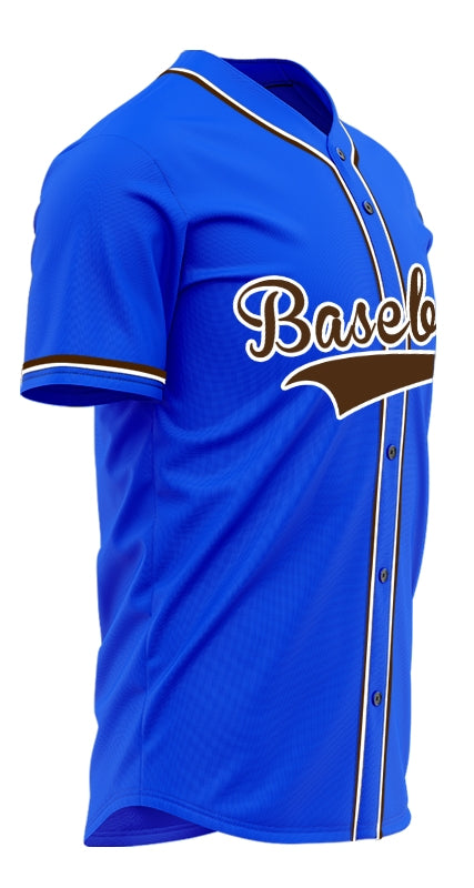 Custom Blue And Brown Baseball Jersey