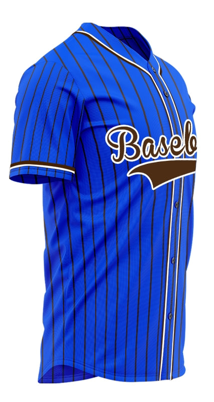 Custom Blue And Brown Vertical Lines Baseball Jersey
