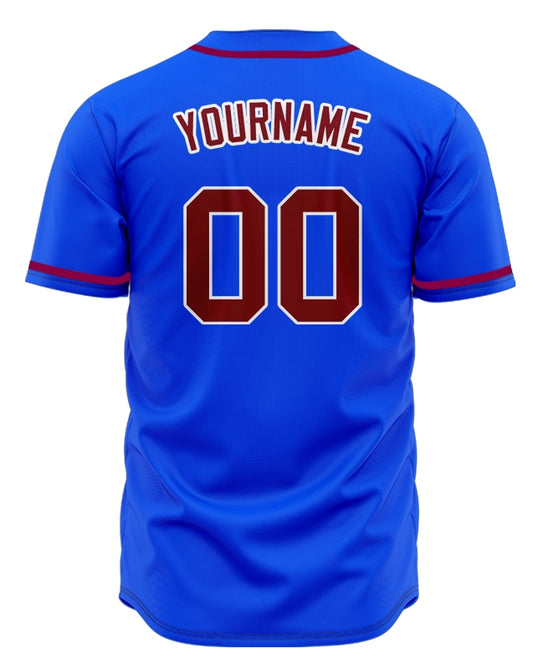 Custom Blue And Dark Red Baseball Jersey