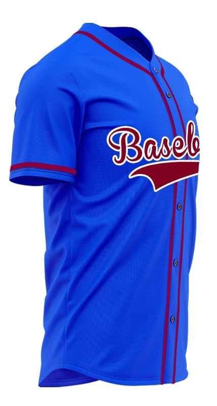 Custom Blue And Dark Red Baseball Jersey