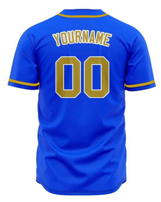 Custom Blue And Gold Baseball Jersey