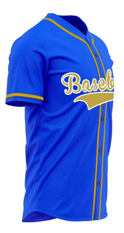 Custom Blue And Gold Baseball Jersey