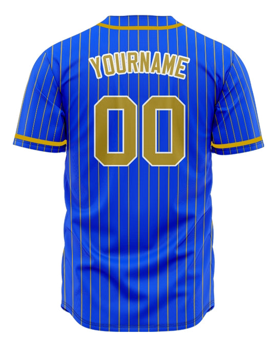 Custom Blue And Gold Vertical Lines Baseball Jersey