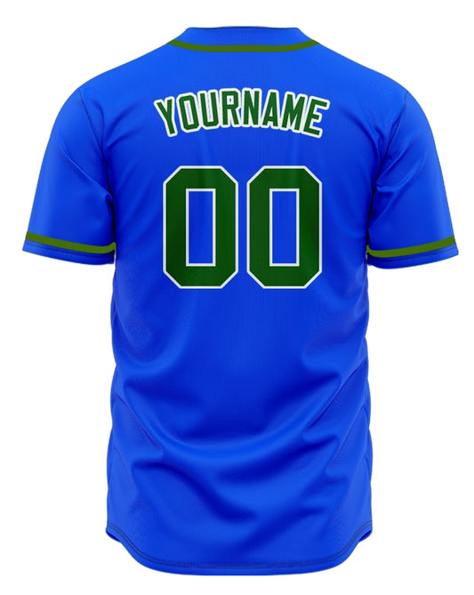 Custom Blue And Green Baseball Jersey
