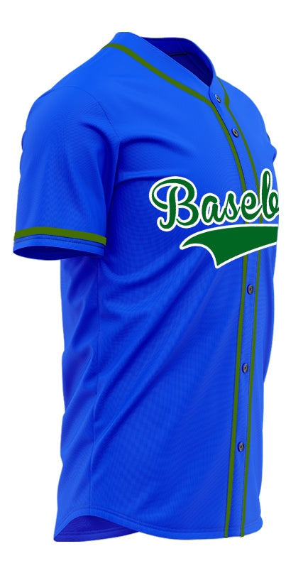 Custom Blue And Green Baseball Jersey