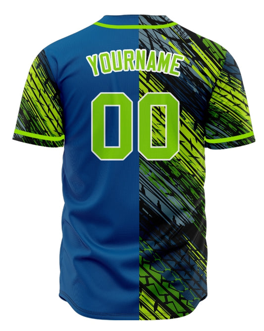 Custom Blue And Green Ink Baseball Jersey