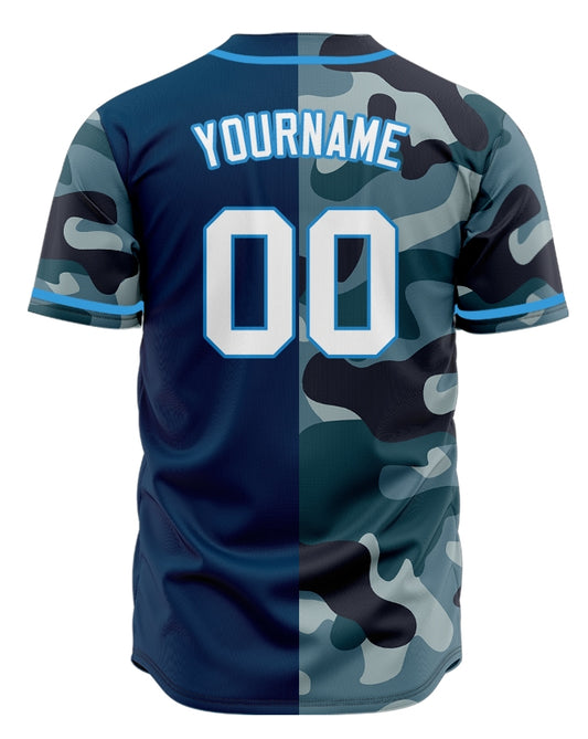 Custom Blue Camouflage Half Blue Baseball Jersey
