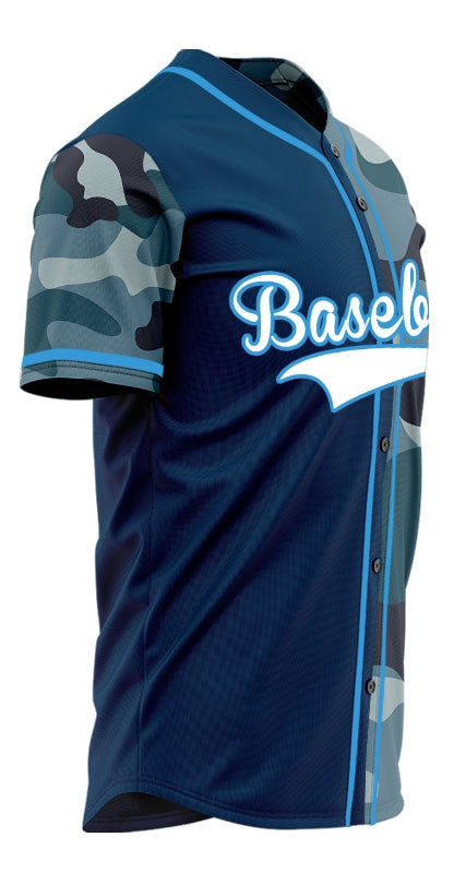 Custom Blue Camouflage Half Blue Baseball Jersey