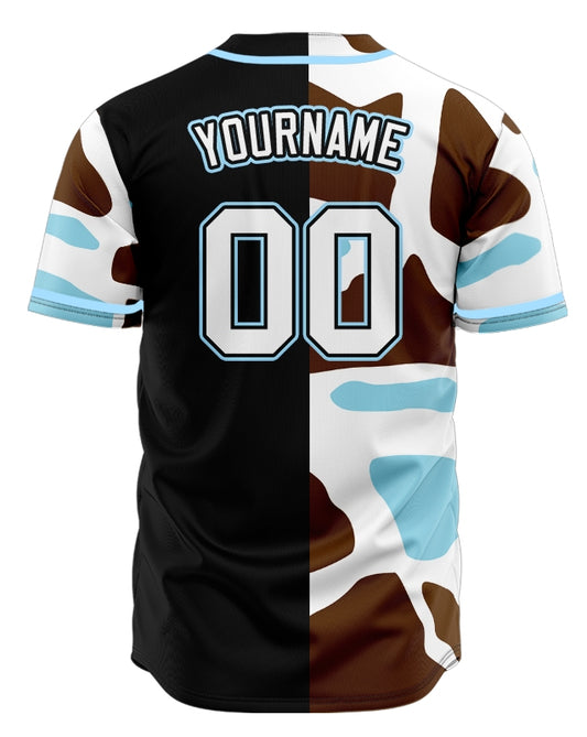 Custom Blue Leopard Half Black Baseball Jersey