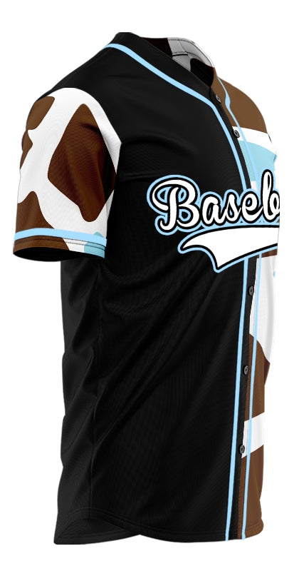 Custom Blue Leopard Half Black Baseball Jersey