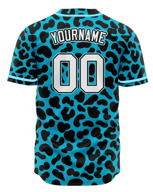 Custom Blue Leopard With Blue Edges Baseball Jersey