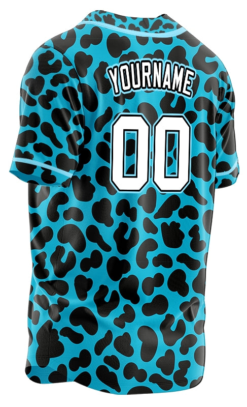 Custom Blue Leopard With Blue Edges Baseball Jersey