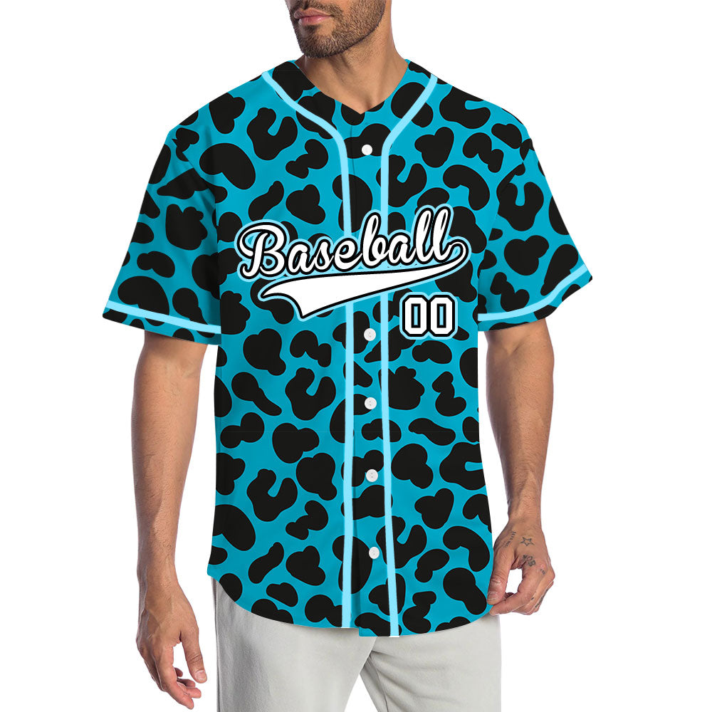 Custom Blue Leopard With Blue Edges Baseball Jersey