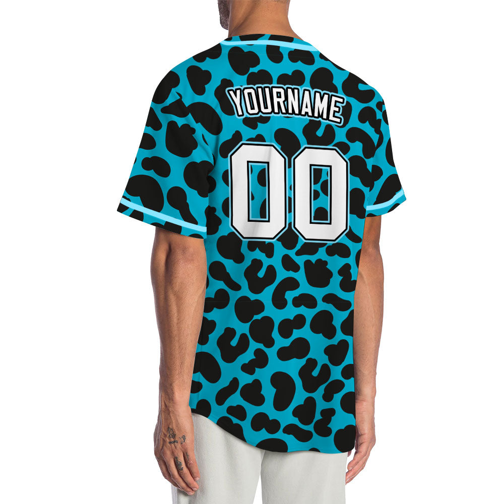Custom Blue Leopard With Blue Edges Baseball Jersey