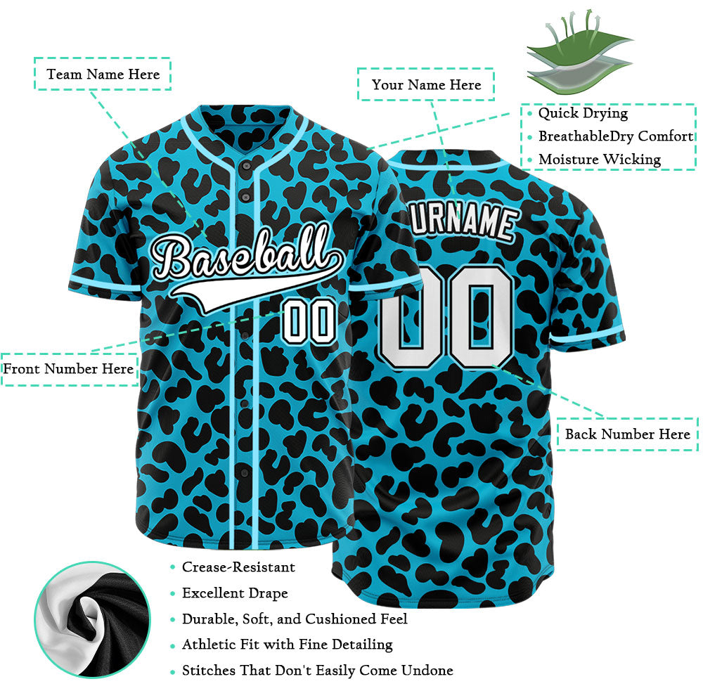 Custom Blue Leopard With Blue Edges Baseball Jersey