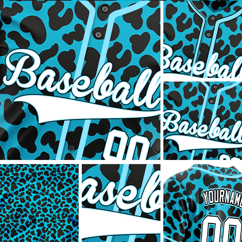 Custom Blue Leopard With Blue Edges Baseball Jersey
